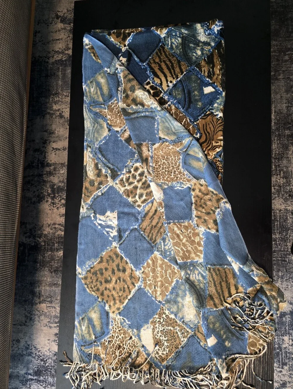Blue & Brown Patchwork Animal Print Pashmina Scarf